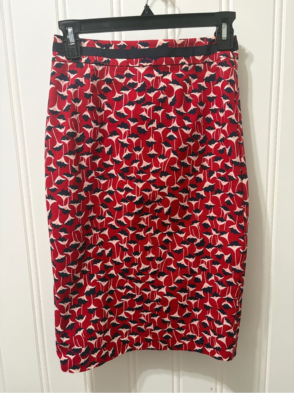 Boden Red Floral Cotton Stretch Pencil Skirt Navy Pink US 2R